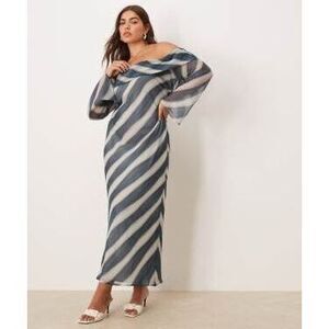 ASOS DESIGN Curve fold over off the shoulder midi dress in blue stripes